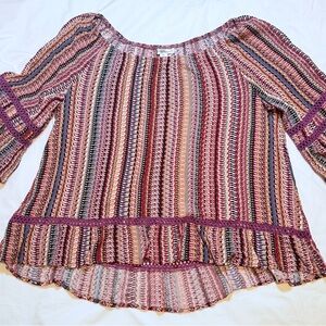 JohnPaulRichard Striped Peasant Blouse - Multicolor - Size XL